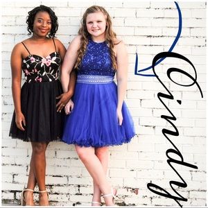 BLUE LACE & TULLE FIT AND FLARE DRESS